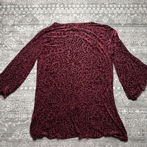 L and B Lucky Blessed Burnout Velvet Cardigan Kimono Size Large Burgundy Leopard - Picture 6 of 6